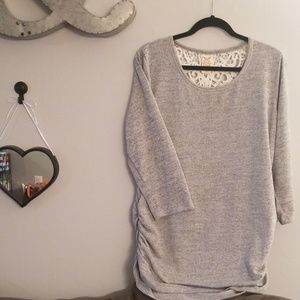NWOT 3/4 sleeve grey sweater with lace accent